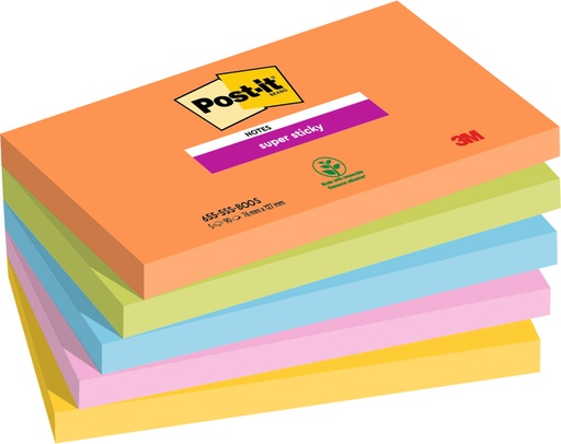[1406623] Memoblok Post-it 655 Super Sticky 76X127mm Boost 5 stuks