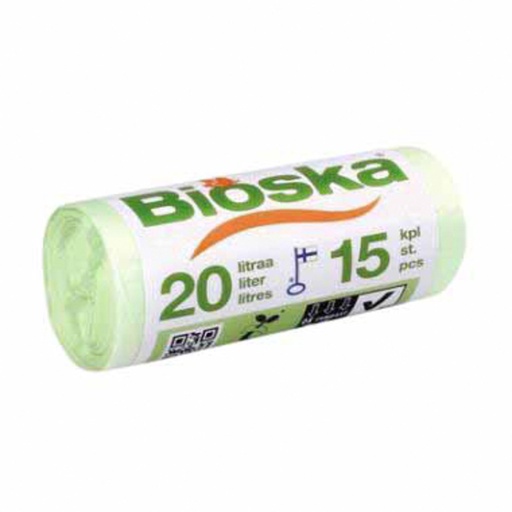 [1407524] Sac poubelle Bioska amidon 20L 42x50cm vert rouleau de 15 sacs