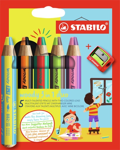[1419076] Kleurpotloden STABILO 882 woody 3 in 1 duo puntenslijper assorti 5st