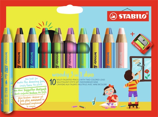 [1419077] Crayon STABILO 882 Woody 3-en-1 Duo étui 10 pièces + taille-crayon