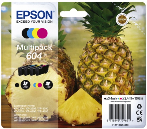 [1407651] Inktcartridge Epson 604 T10G64 zwart + 3 kleuren