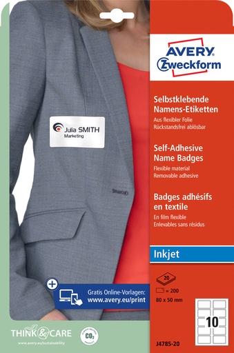 [1419970] Naambadge etiket Avery J4785-20 80x50mm wit 200 stuks