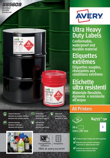 [1419974] Etiket Avery B4775-50 210x297mm polyethyleen wit 50 etiketten
