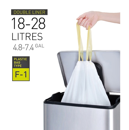 [1388745] Sac poubelle EKO MDPE type F1 avec lien coulissant 18-28L 49x38cm blanc 20 pièces