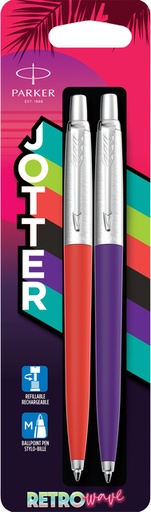[1421328] Balpen Parker Jotter Original 80's Retrowave duo paars en oranje CT medium blister à 2 stuks