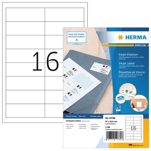 [1420070] Etiquette HERMA 10780 97x33,8mm blanc 1280 pièces