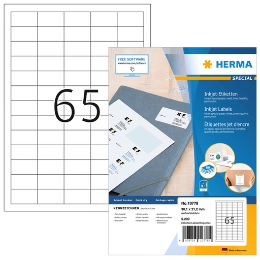 [1420071] Etiquette HERMA 10778 38,1x21,2mm blanc 5200 pièces