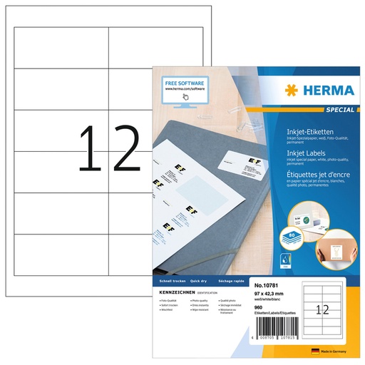 [1420073] Etiquette HERMA 10781 97x42,3mm blanc 960 pièces