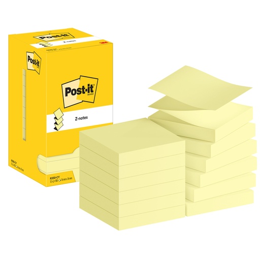 [1420099] Bloc-mémos Post-it Z-Note R330 76x76mm jaune canari 12 pièces