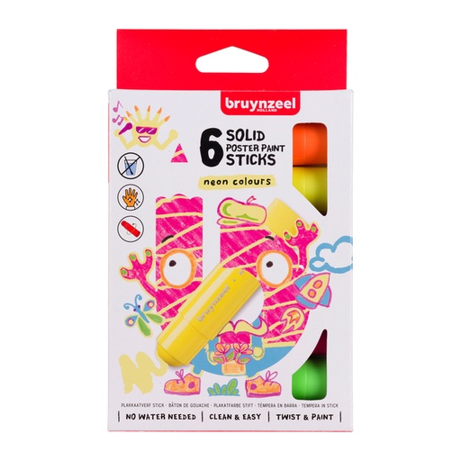 [1406122] Bâton gouache Bruynzeel Kids set 6 couleurs néon