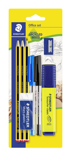 [1406909] Schrijfset Staedtler 3 Noris potl HB-2 balpennen-markeerst-gum-slijper
