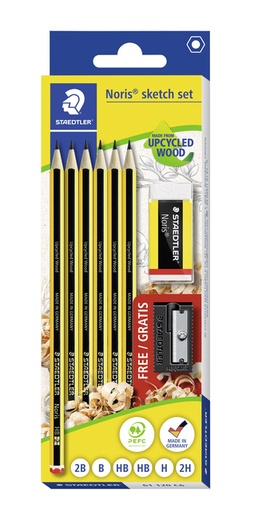 [1406910] Potlood Staedtler Noris HB blister à 6 stuks met gum en gratis slijper