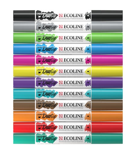[1407218] Stylo Duotip Talens Ecoline set de base 12 couleurs