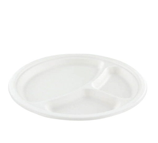 [1406914] Bord IEZZY Ø260mm 3 vaks suikerriet wit 50 stuks