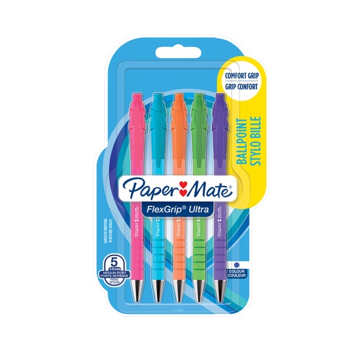 [1421327] Stylo bille PaperMate Flexgrip rétractable Bright Fun encre bleue