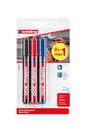 [1421898] Viltstift edding 300 rond 1.5-3mm assorti blister à 2+1 gratis
