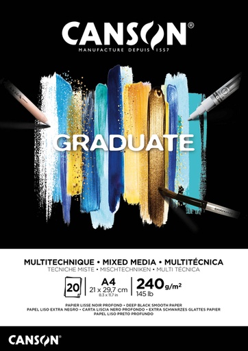 [1399215] Bloc à dessin Canson Graduate Mixed Media Black paper A4 20 feuilles 240g noir