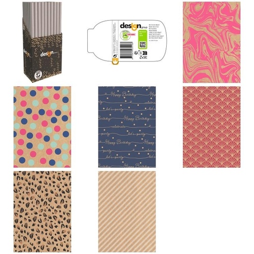 [1422021] Papier cadeau IG Group Kraft imprimé 200x70cm assorti