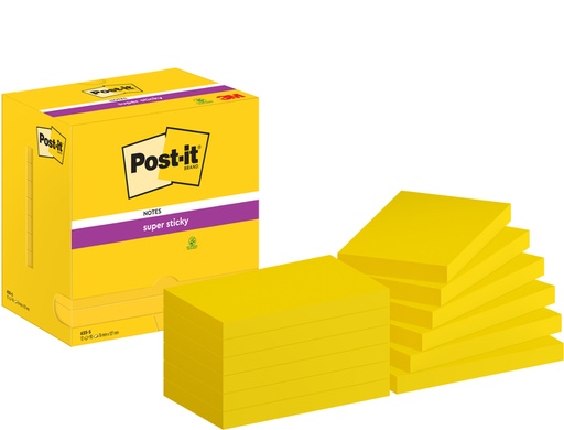 [1419439] Bloc-mémos Post-it 655 Super Sticky 76x127mm néon jaune 12 pièces