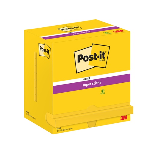 [1419439] Memoblok Post-it 655 Super Sticky 76x127mm neon geel 12 stuks