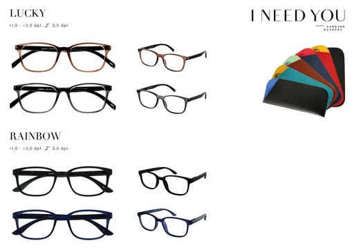 [1420341] Lunettes de lecture I Need You Lucky + Rainbow assorti boîte 32 lunettes et étuis