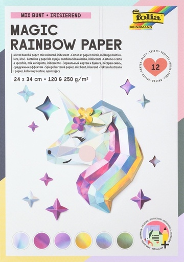 [1407630] Regenboogpapier en karton Folia 24x34cm 120gr en 250gr 12 vel 6 tinten