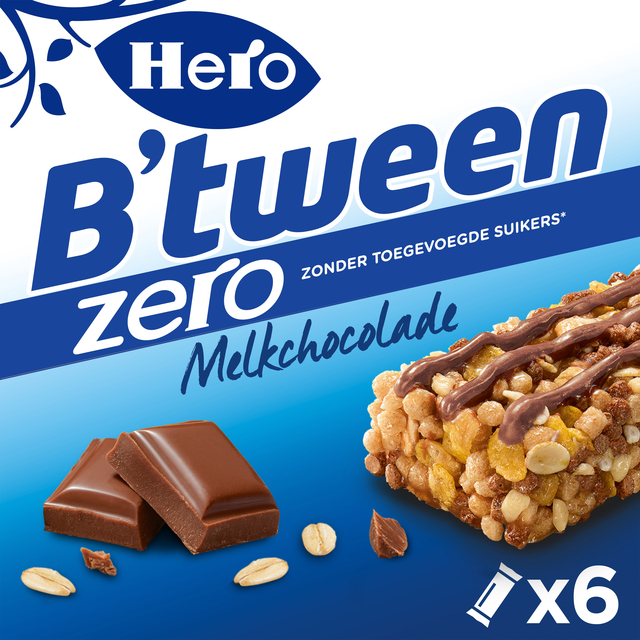 Tussendoortje Hero B''tween melkchocolade zero 6pack reep 20gr