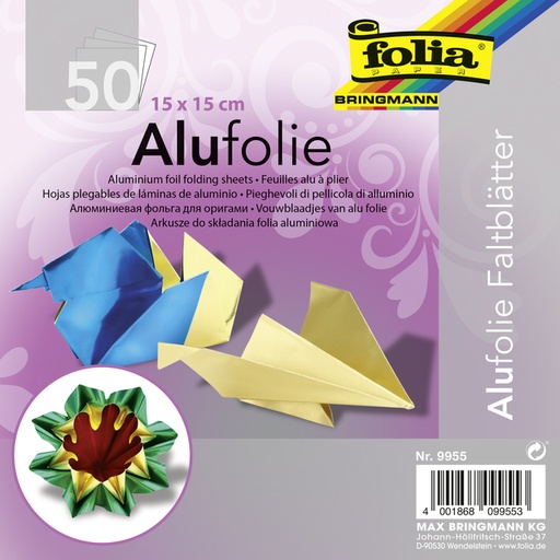 [1407627] Vouwblaadjes Folia 15x15cm 50 vel alufolie assorti kleuren