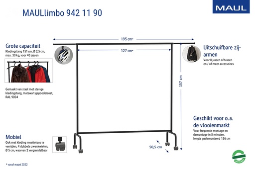 [1422752] Vestiaire mobile MAULlimbo 156x126(220)x50cm avec bras latéraux