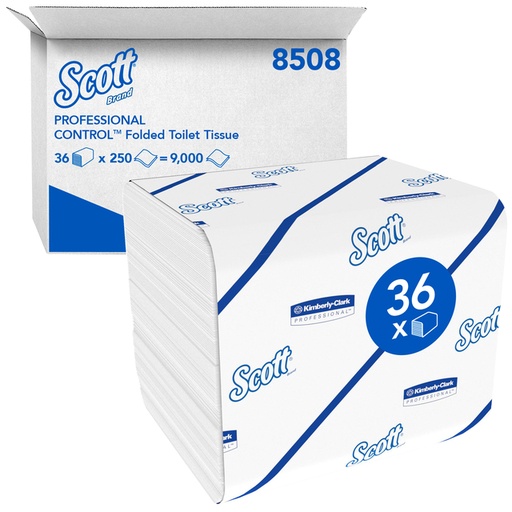[1422822] Papier toilette Scott Control plié 8508 2 épaisseurs 110x186mm blanc