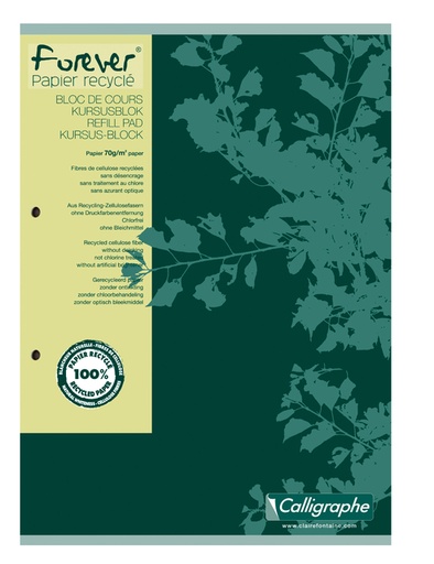[1423122] Cursusblok Clairefontaine Forever Calligraphe A4 lijn 2-gaats 200 pagina's 70gr groen
