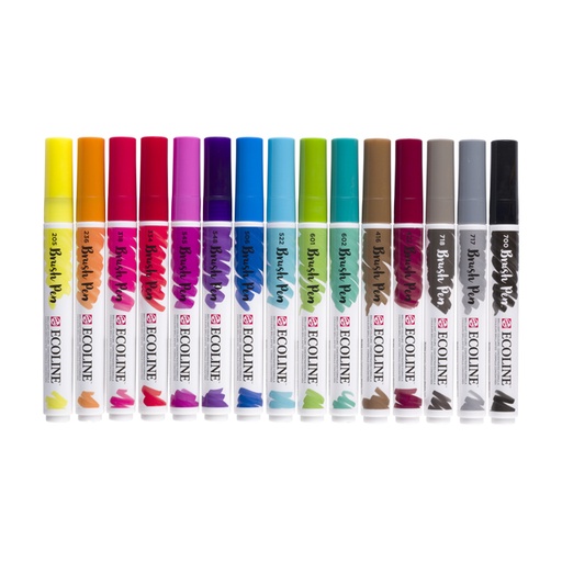 [1422911] Feutre pinceau Talens Ecoline 15 couleurs assorti