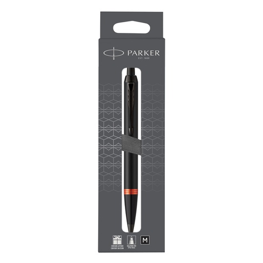 [1423090] Stylo bille Parker IM Black Orange Vibrant Ring Medium blister