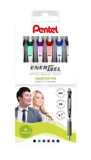 [1423182] Gelschrijver Pentel BL77 Energel medium assorti 6 stuks