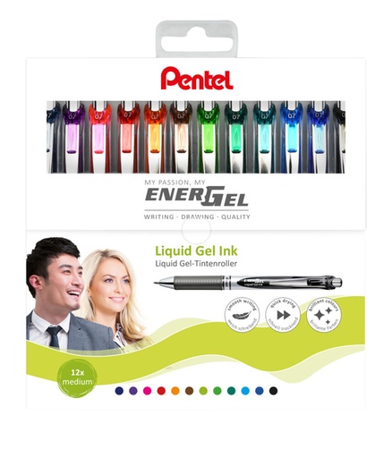 [1423183] Gelschrijver Pentel BL77 Energel medium assorti 12 stuks