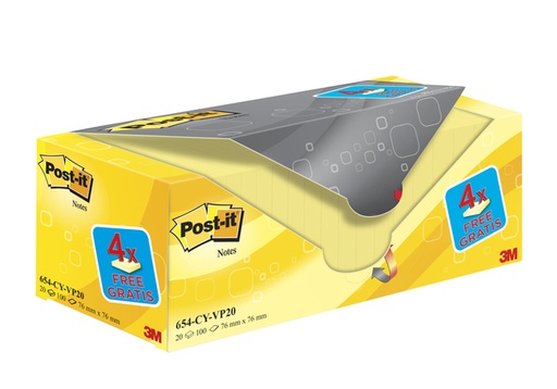 [1422499] Bloc mémos 3M Post-it 654 76x76mm jaune 16+4 gratuits