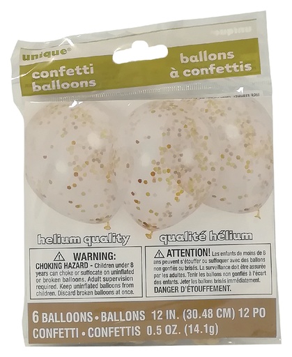 [782026] Ballon transparant met goud confetti 6 stuks 30cm