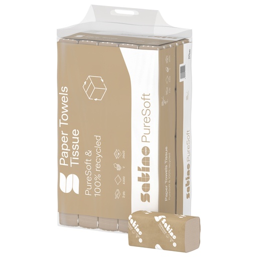 [1423605] Essuie-mains Satino PT3 PureSoft 277540 2 épaisseurs Pli-V 240x230mm naturel 20x 200 feuilles