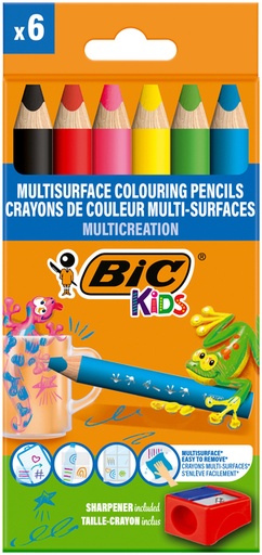 [1429679] Crayon de couleur BIC Kids Multi-surface inclus taille-crayon assorti paquet 6 pièces