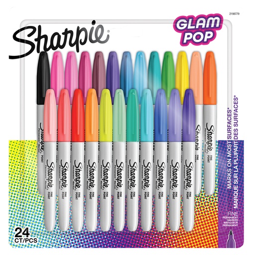 [1429812] Viltstift Sharpie Glampop fijn assorti blister à 24 stuks