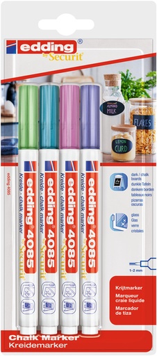 [1429834] Marqueur craie edding 4085 By Securit ogive 1-2mm métallisé assorti blister 4 pièces