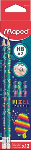 [1430640] Grafietpotlood Maped Pixel Party met gum set à 12 stuks assorti
