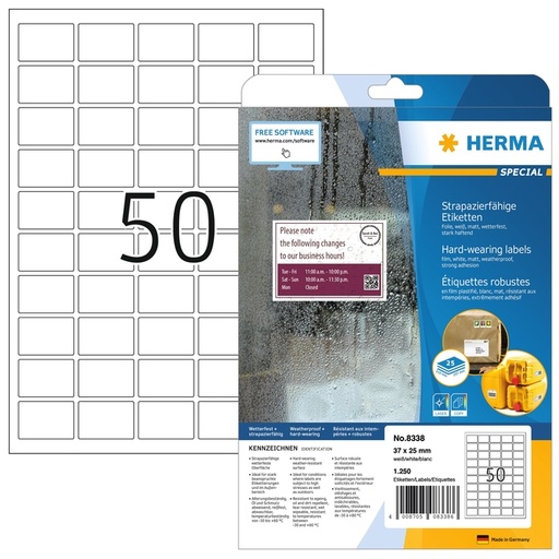 [1431147] Etiket HERMA 8338 37x25mm weerbestendig wit 1250 stuks