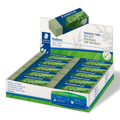 [1431201] Gomme Staedtler Eco 52680 65x23x10mm vert olive 20 pièces