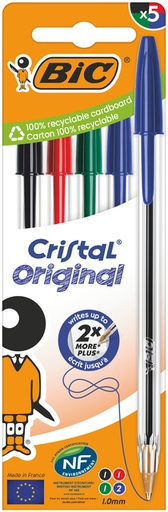[1430308] Balpen Bic Cristal medium assorti blister à 5 stuks