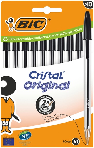 [1430309] Balpen Bic Cristal medium zwart blister à 10 stuks