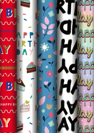 [1430899] Inpakpapier Stewo Happy Birthday 200x70cm  assorti