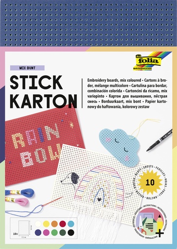[1433055] Carte à broder Folia 17,5x24,5cm 300g 10 feuilles assorti