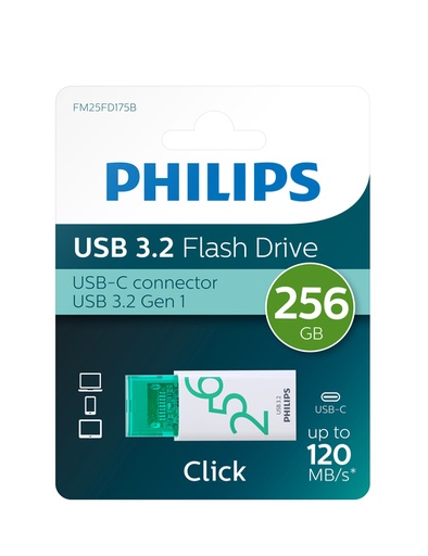 [1434099] USB stick 3.2 Philips Click USB-C 256GB groen