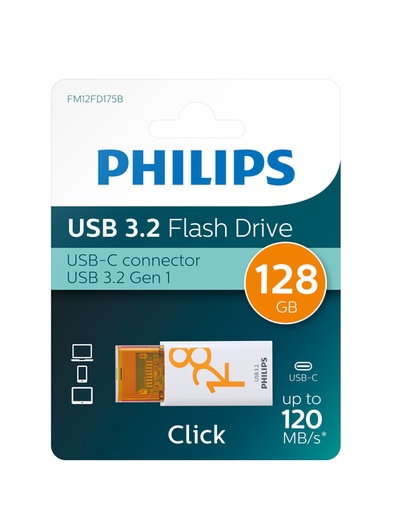 [1434102] Clé USB 3.2 Philips Click USB-C 128Go Orange